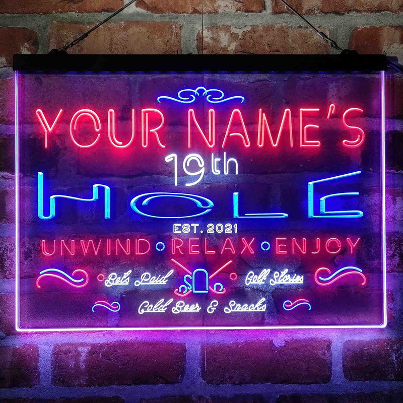 Personalized 19th Hole Golf Club Deluxe App-Enabled 3-Color LED Light Sign - LED Gift Works