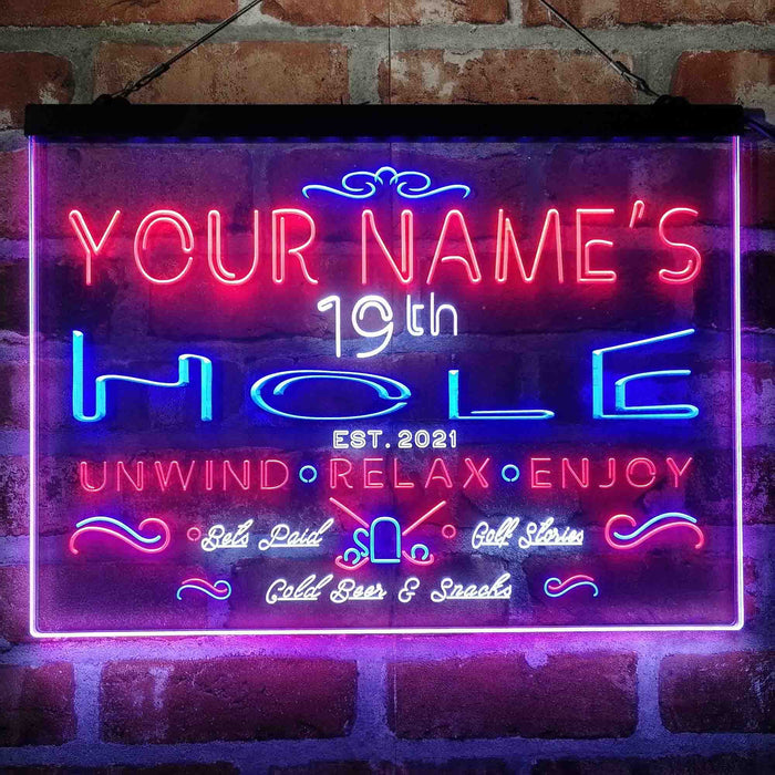Personalized 19th Hole Golf Club Deluxe App-Enabled 3-Color LED Light Sign - Way Up Gifts