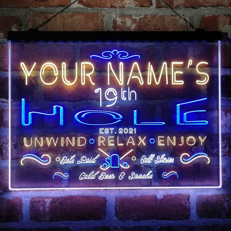 Personalized 19th Hole Golf Club Deluxe App-Enabled 3-Color LED Light Sign - LED Gift Works