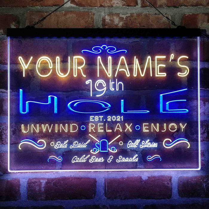 Personalized 19th Hole Golf Club Deluxe App-Enabled 3-Color LED Light Sign - Way Up Gifts