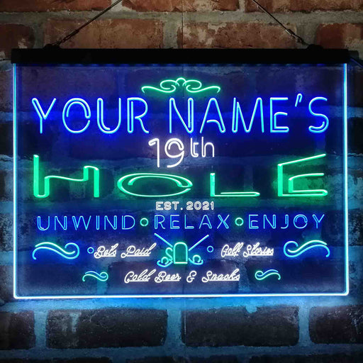 Personalized 19th Hole Golf Club Deluxe App-Enabled 3-Color LED Light Sign - LED Gift Works