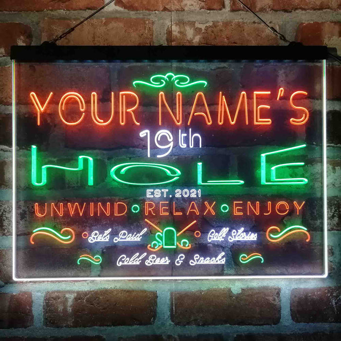 Personalized 19th Hole Golf Club Deluxe App-Enabled 3-Color LED Light Sign - Way Up Gifts