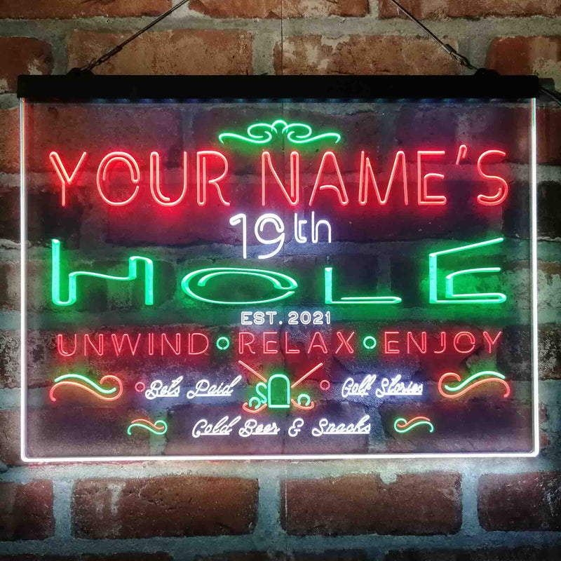 Personalized 19th Hole Golf Club Deluxe App-Enabled 3-Color LED Light Sign - LED Gift Works