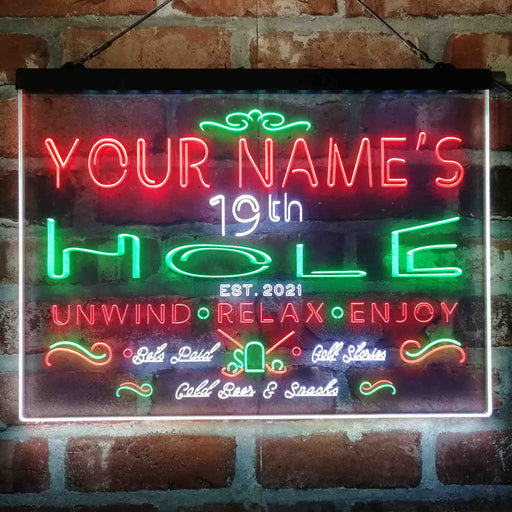 Personalized 19th Hole Golf Club Deluxe App-Enabled 3-Color LED Light Sign - Way Up Gifts
