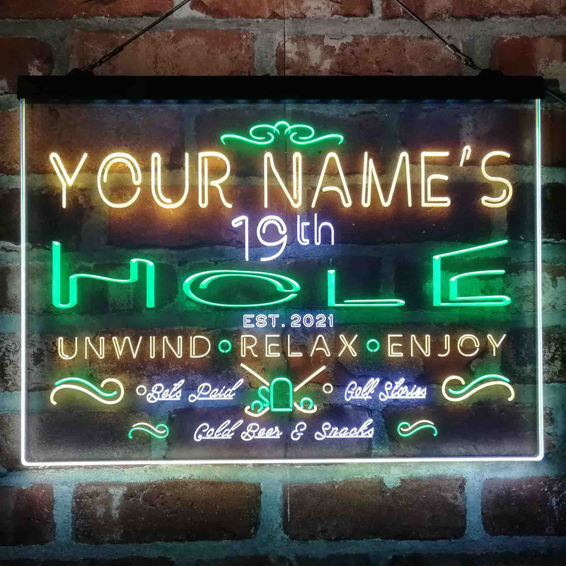 Personalized 19th Hole Golf Club Deluxe App-Enabled 3-Color LED Light Sign - LED Gift Works