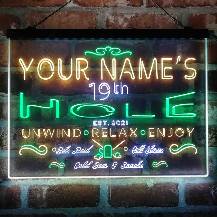 Personalized 19th Hole Golf Club Deluxe App-Enabled 3-Color LED Light Sign - Way Up Gifts