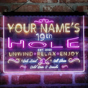 Personalized 19th Hole Golf Club Deluxe App-Enabled 3-Color LED Light Sign - LED Gift Works