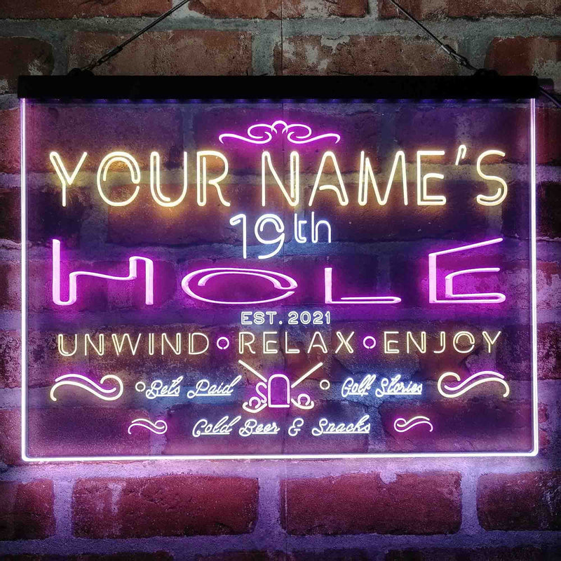 Personalized 19th Hole Golf Club Deluxe App-Enabled 3-Color LED Light Sign - LED Gift Works