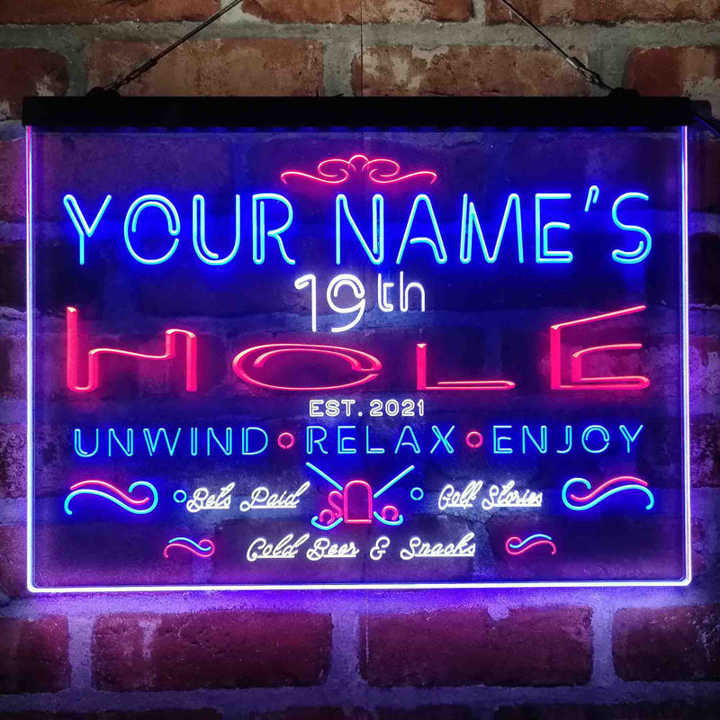 Personalized 19th Hole Golf Club Deluxe App-Enabled 3-Color LED Light Sign - LED Gift Works