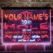 Personalized 19th Hole Golf Club Deluxe App-Enabled 3-Color LED Light Sign - LED Gift Works