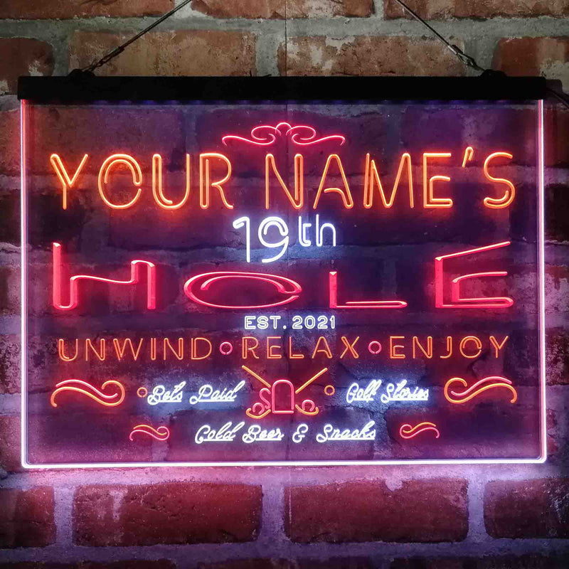 Personalized 19th Hole Golf Club Deluxe App-Enabled 3-Color LED Light Sign - LED Gift Works