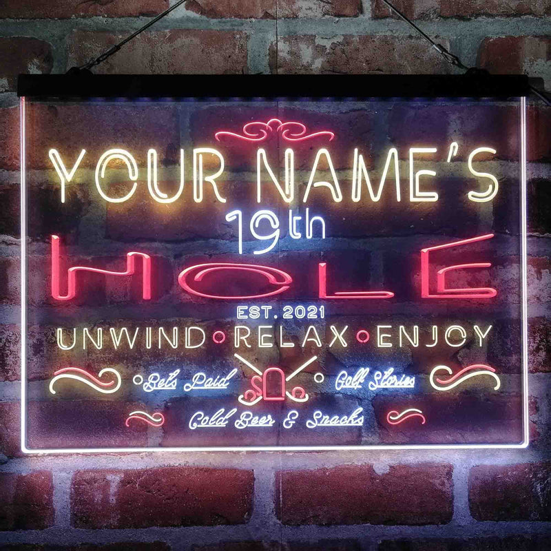 Personalized 19th Hole Golf Club Deluxe App-Enabled 3-Color LED Light Sign - LED Gift Works