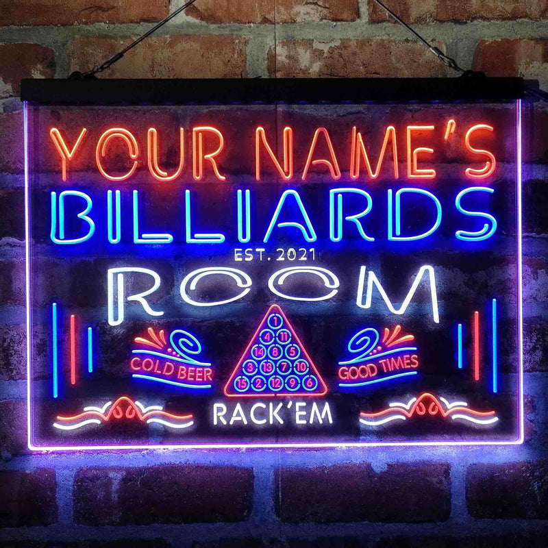 Personalized Billiards Room Deluxe App-Enabled 3-Color LED Light Sign - LED Gift Works