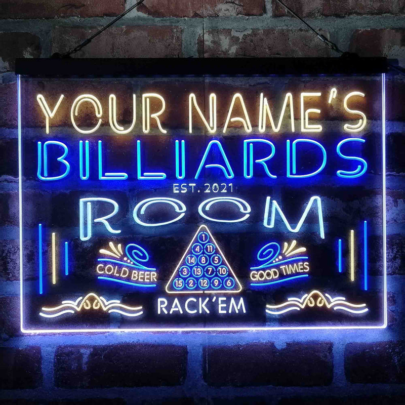 Personalized Billiards Room Deluxe App-Enabled 3-Color LED Light Sign - LED Gift Works