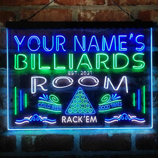 Personalized Billiards Room Deluxe App-Enabled 3-Color LED Light Sign - LED Gift Works