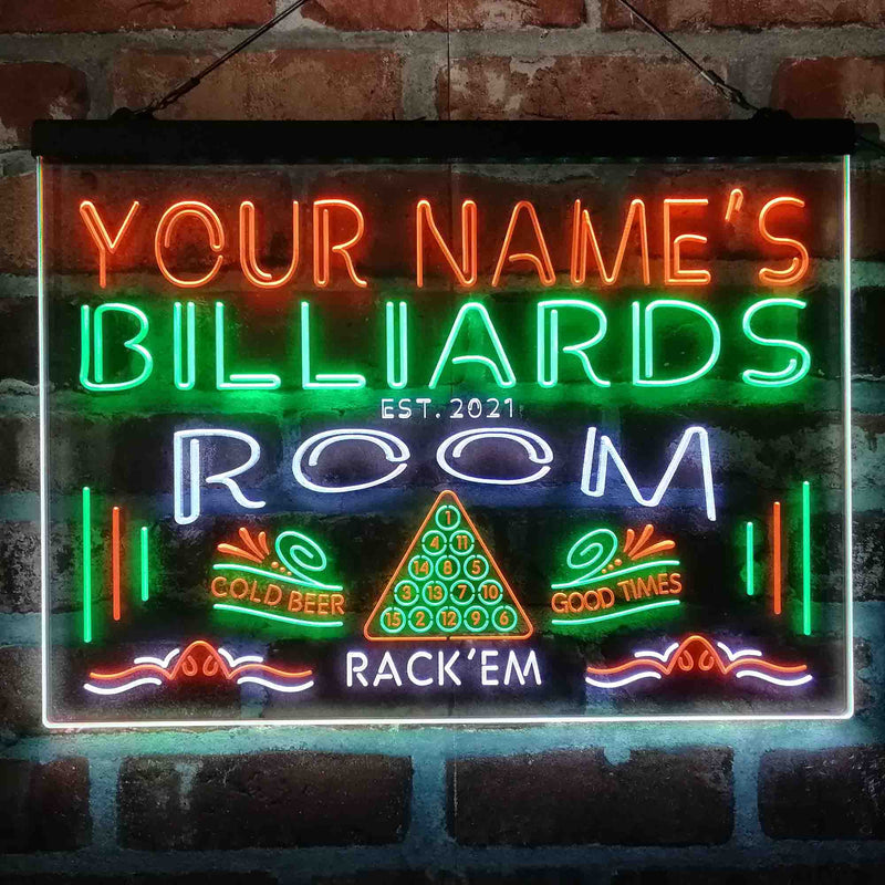 Personalized Billiards Room Deluxe App-Enabled 3-Color LED Light Sign - LED Gift Works