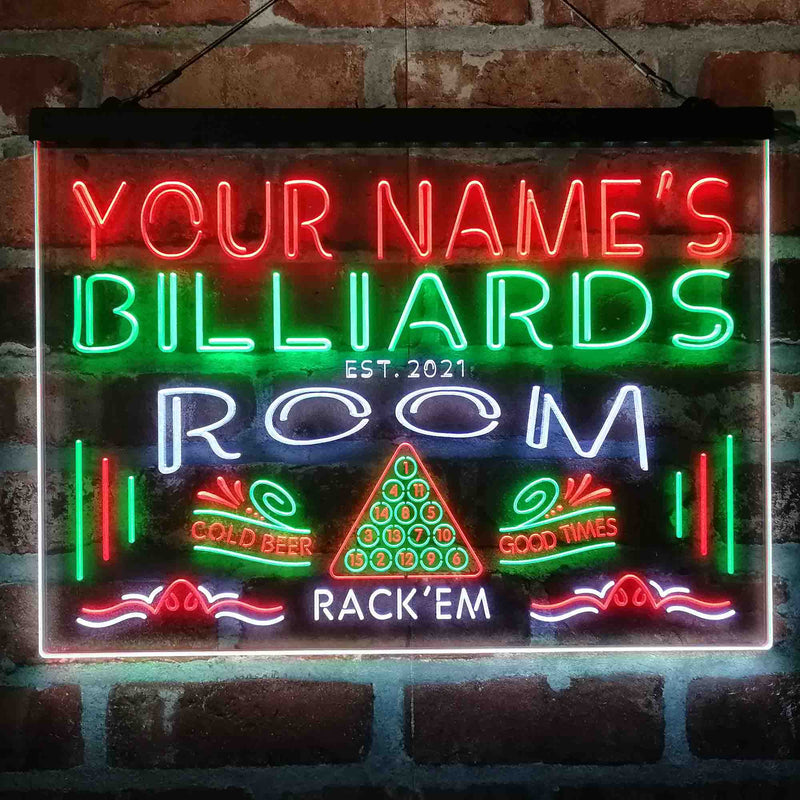 Personalized Billiards Room Deluxe App-Enabled 3-Color LED Light Sign - LED Gift Works