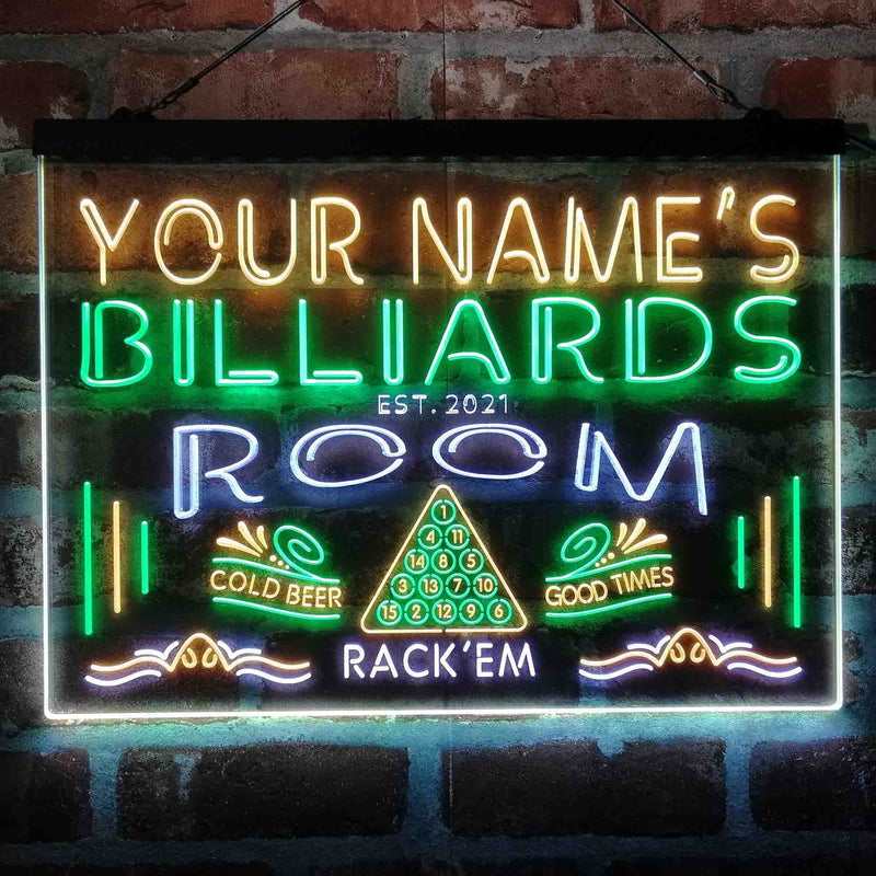 Personalized Billiards Room Deluxe App-Enabled 3-Color LED Light Sign - LED Gift Works