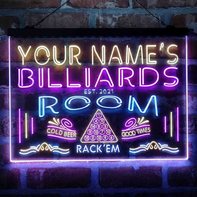 Personalized Billiards Room Deluxe App-Enabled 3-Color LED Light Sign - LED Gift Works
