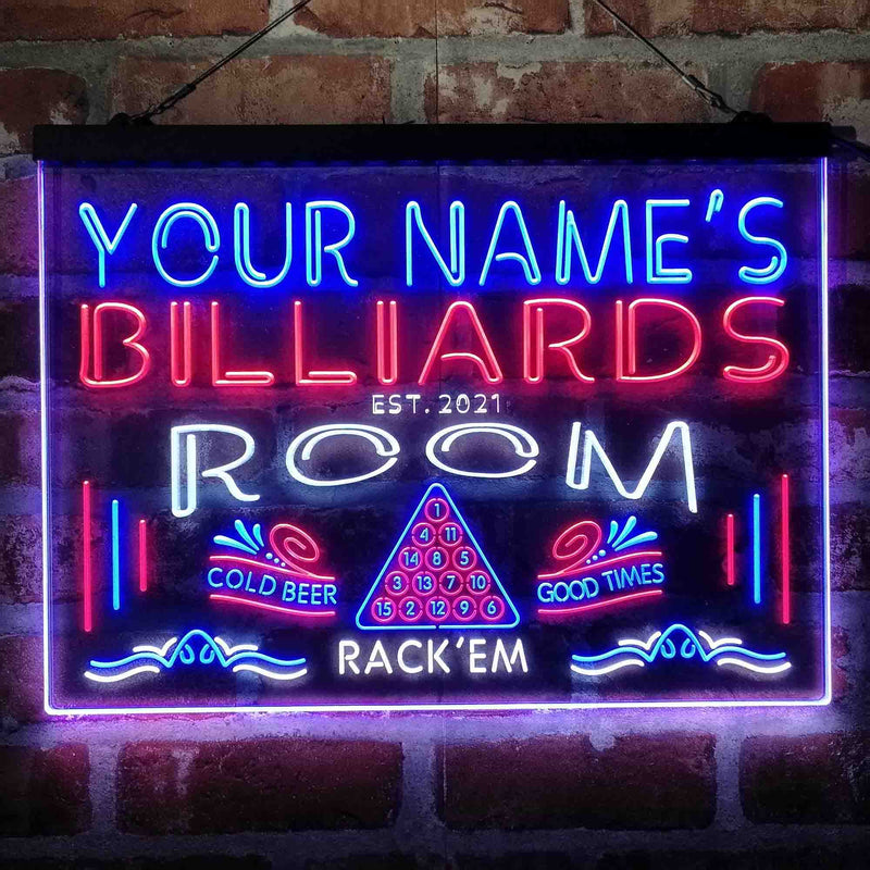 Personalized Billiards Room Deluxe App-Enabled 3-Color LED Light Sign - LED Gift Works