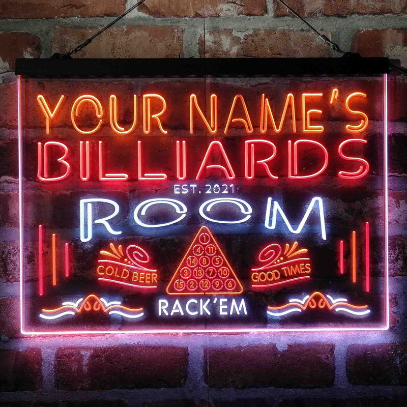 Personalized Billiards Room Deluxe App-Enabled 3-Color LED Light Sign - LED Gift Works