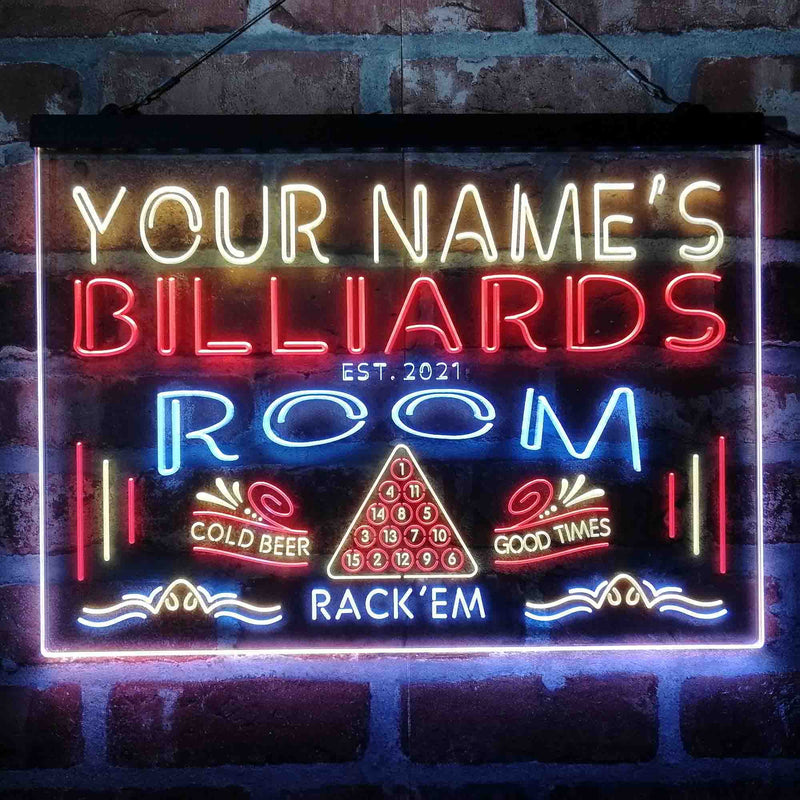 Personalized Billiards Room Deluxe App-Enabled 3-Color LED Light Sign - LED Gift Works