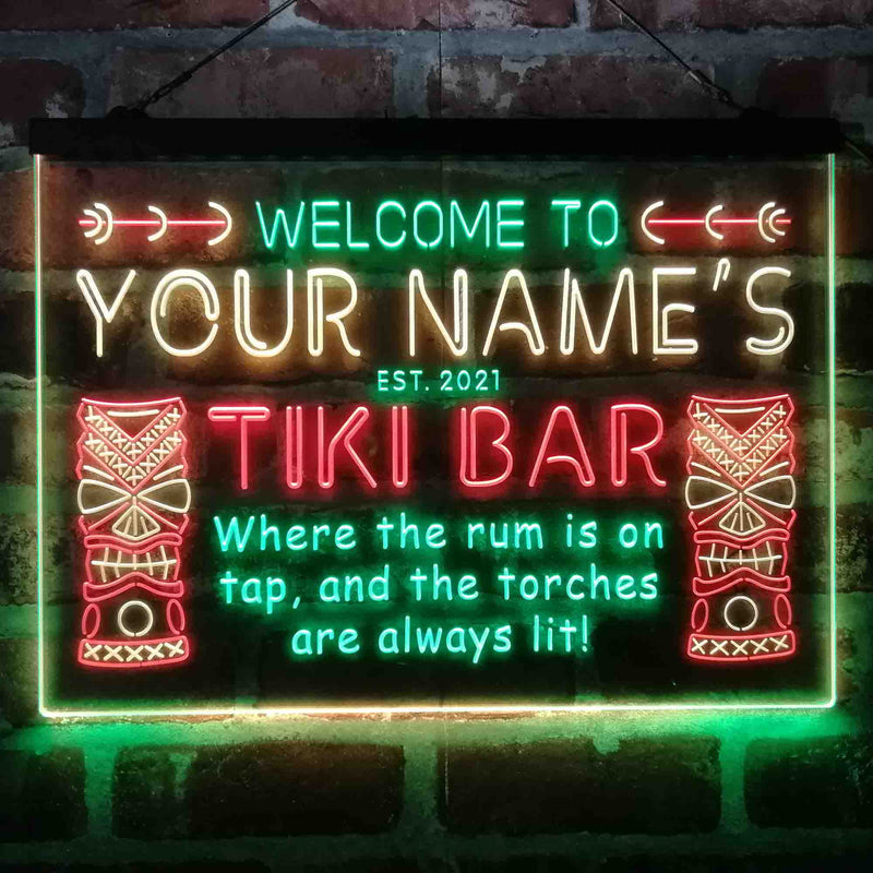 Personalized Tiki Bar Deluxe App-Enabled 3-Color LED Light Sign - LED Gift Works