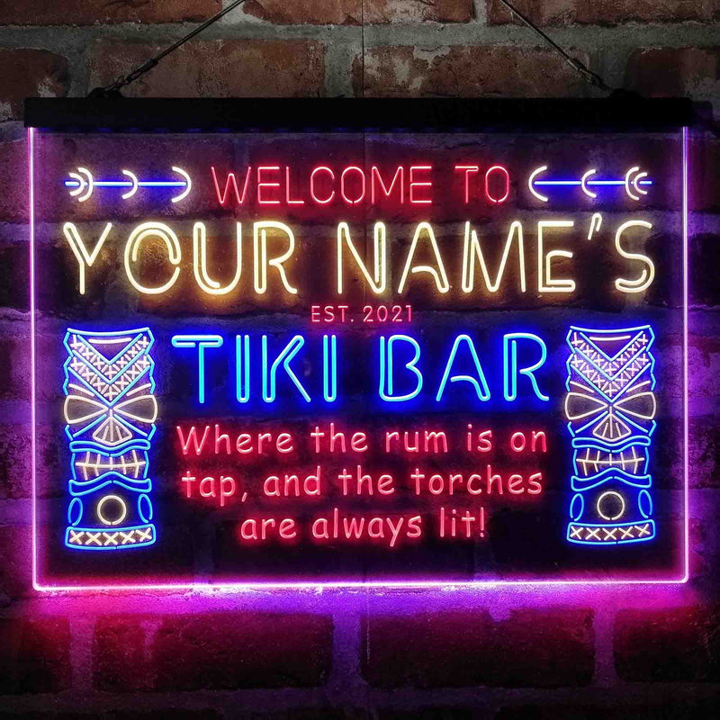 Personalized Tiki Bar Deluxe App-Enabled 3-Color LED Light Sign - LED Gift Works