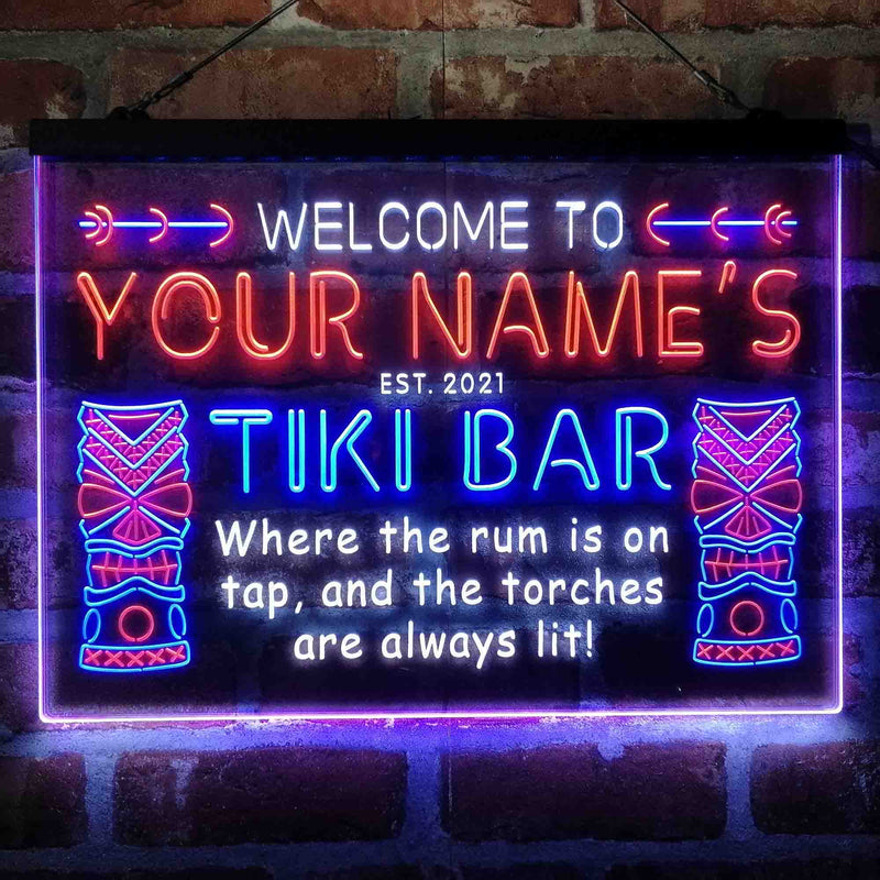 Personalized Tiki Bar Deluxe App-Enabled 3-Color LED Light Sign - LED Gift Works