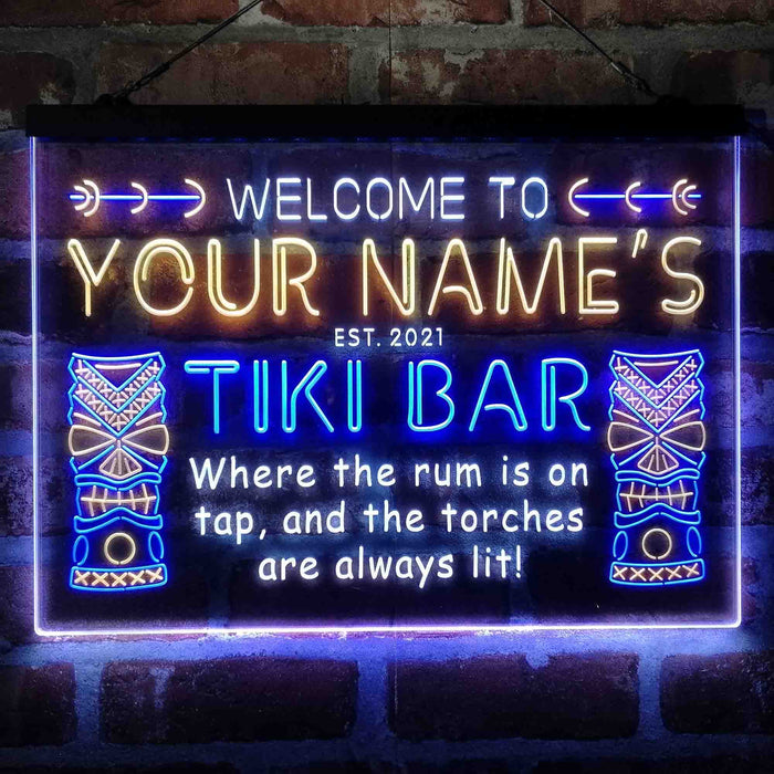 Personalized Tiki Bar Deluxe App-Enabled 3-Color LED Light Sign - Way Up Gifts