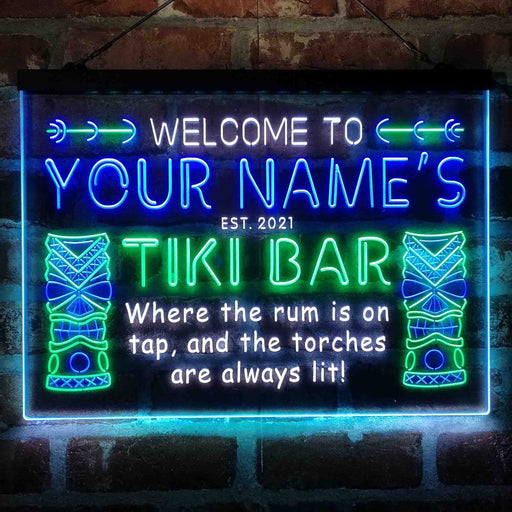 Personalized Tiki Bar Deluxe App-Enabled 3-Color LED Light Sign - LED Gift Works