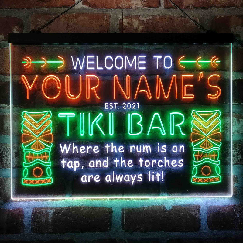 Personalized Tiki Bar Deluxe App-Enabled 3-Color LED Light Sign - LED Gift Works