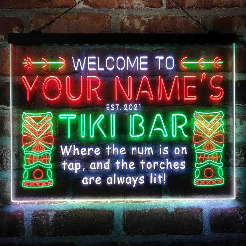 Personalized Tiki Bar Deluxe App-Enabled 3-Color LED Light Sign - LED Gift Works
