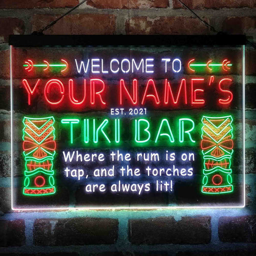 Personalized Tiki Bar Deluxe App-Enabled 3-Color LED Light Sign - Way Up Gifts