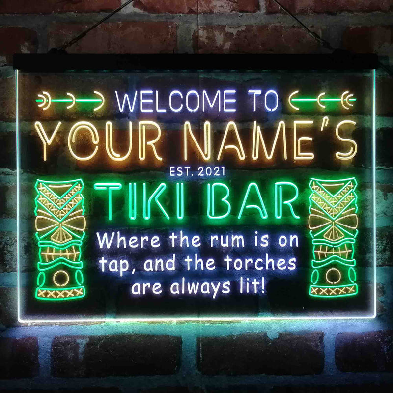 Personalized Tiki Bar Deluxe App-Enabled 3-Color LED Light Sign - LED Gift Works