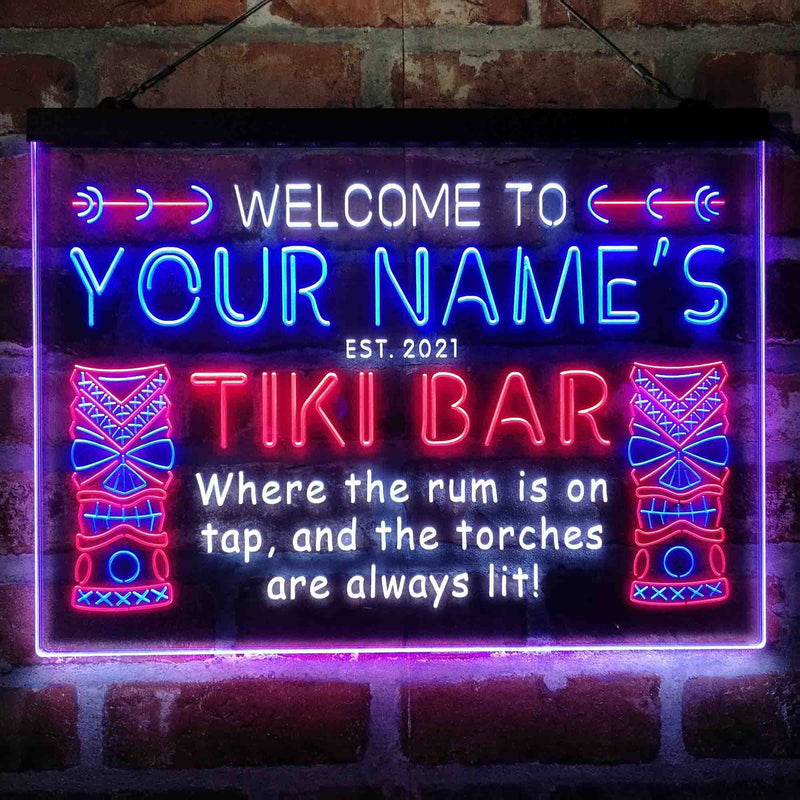 Personalized Tiki Bar Deluxe App-Enabled 3-Color LED Light Sign - LED Gift Works