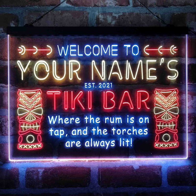 Personalized Tiki Bar Deluxe App-Enabled 3-Color LED Light Sign - LED Gift Works