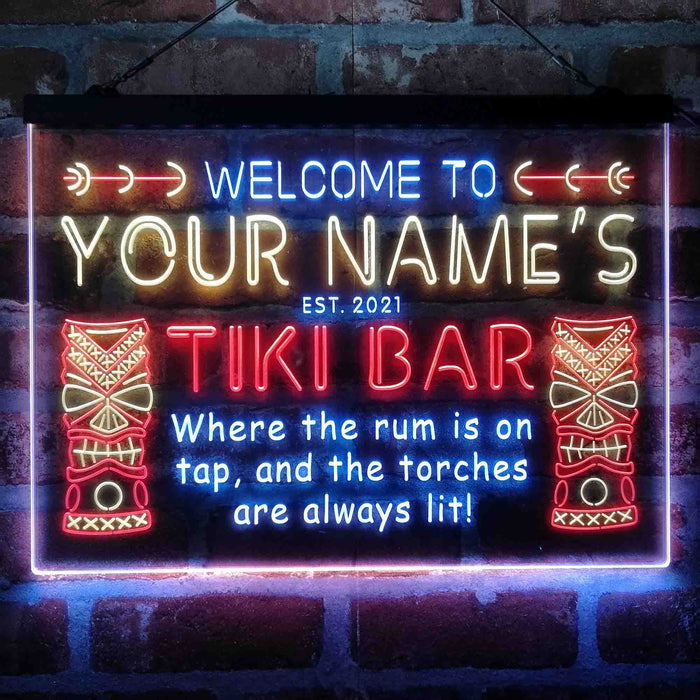 Personalized Tiki Bar Deluxe App-Enabled 3-Color LED Light Sign - Way Up Gifts