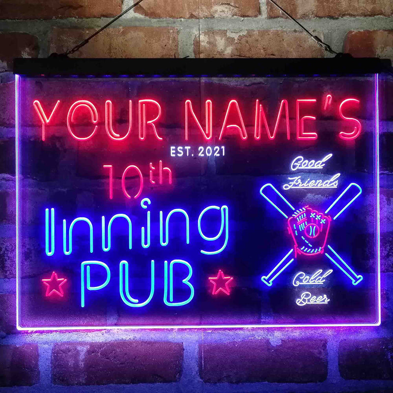 Personalized 10th Inning Pub Deluxe App-Enabled 3-Color LED Light Sign - LED Gift Works