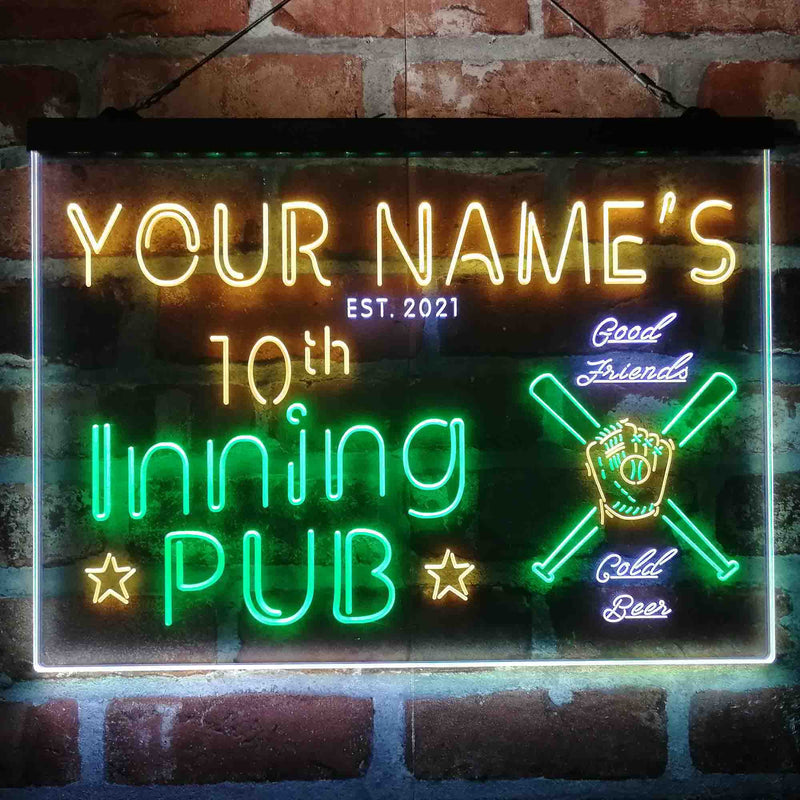 Personalized 10th Inning Pub Deluxe App-Enabled 3-Color LED Light Sign - LED Gift Works