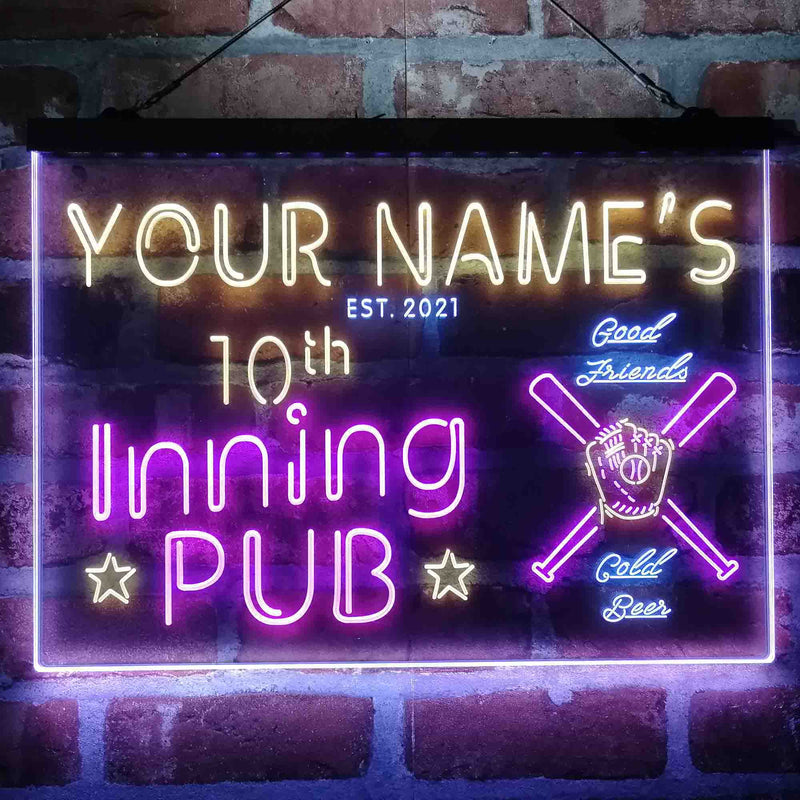 Personalized 10th Inning Pub Deluxe App-Enabled 3-Color LED Light Sign - LED Gift Works