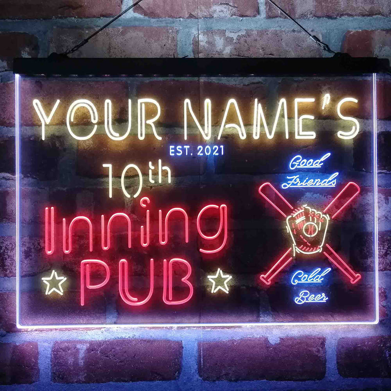 Personalized 10th Inning Pub Deluxe App-Enabled 3-Color LED Light Sign - LED Gift Works