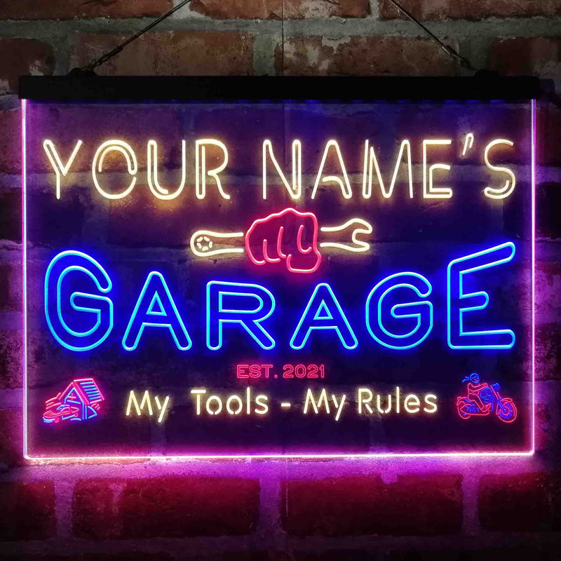 Personalized Garage Man Cave Deluxe App-Enabled 3-Color LED Light Sign - LED Gift Works