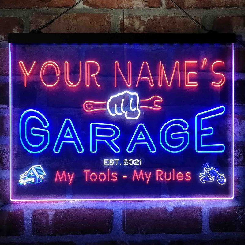 Personalized Garage Man Cave Deluxe App-Enabled 3-Color LED Light Sign - LED Gift Works