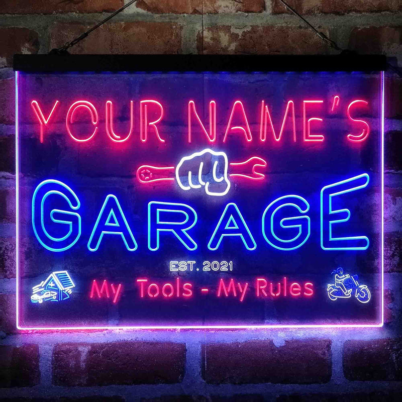 Personalized Garage Man Cave Deluxe App-Enabled 3-Color LED Light Sign - LED Gift Works