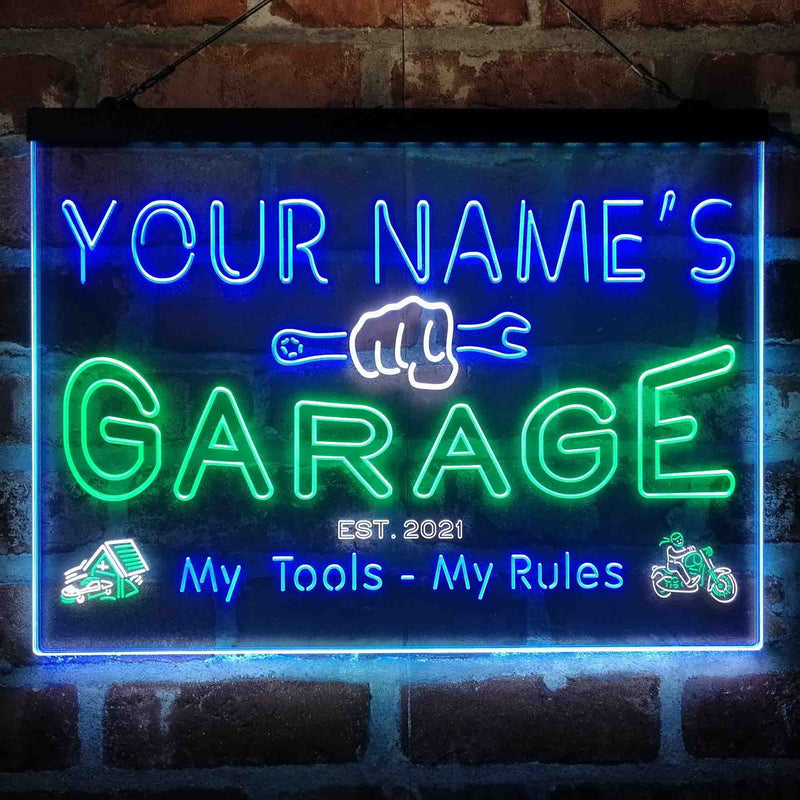 Personalized Garage Man Cave Deluxe App-Enabled 3-Color LED Light Sign - LED Gift Works