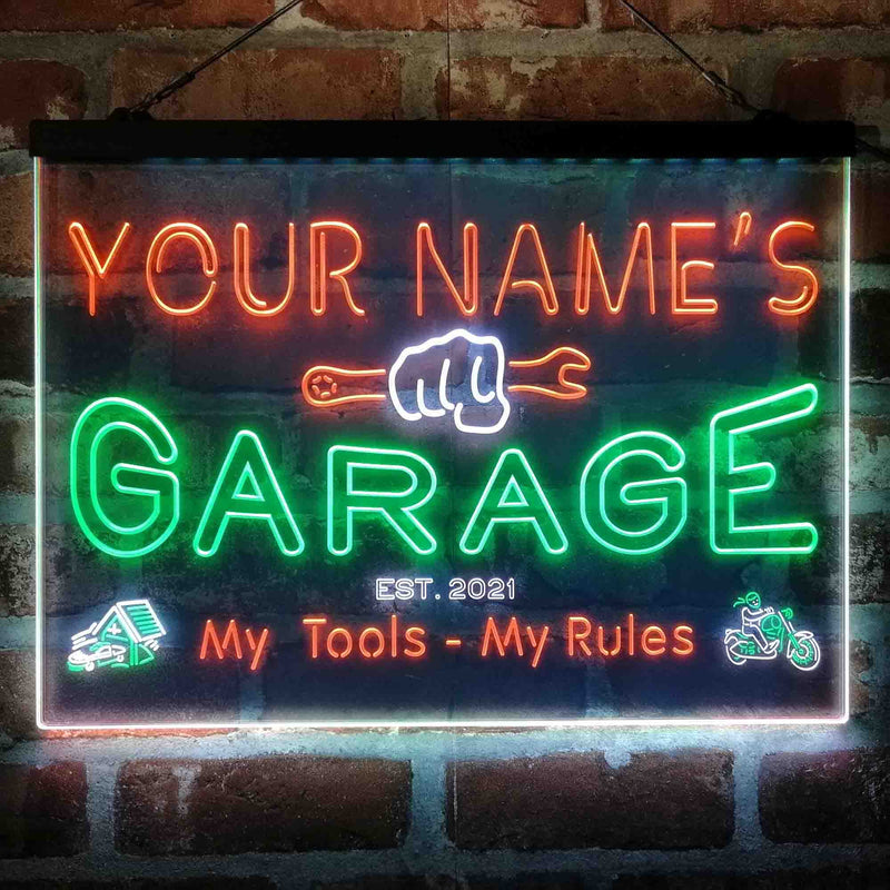 Personalized Garage Man Cave Deluxe App-Enabled 3-Color LED Light Sign - LED Gift Works