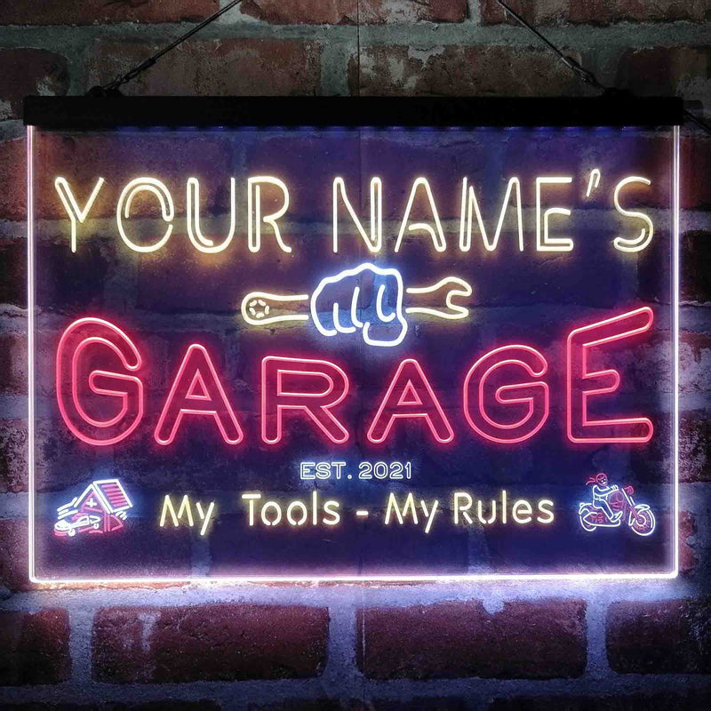 Personalized Garage Man Cave Deluxe App-Enabled 3-Color LED Light Sign - LED Gift Works