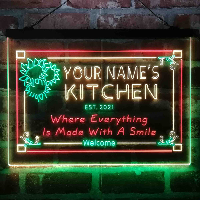 Personalized Kitchen Flower Bistro Deluxe App-Enabled 3-Color LED Light Sign - Way Up Gifts