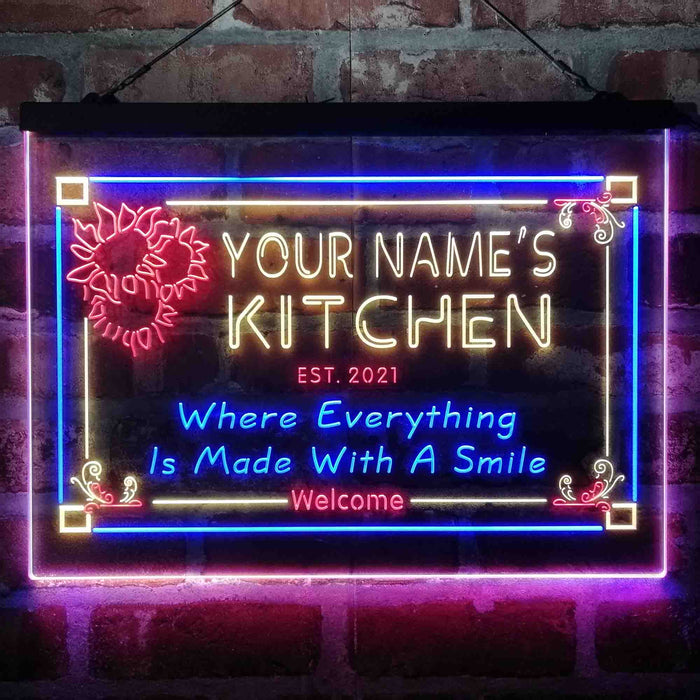 Personalized Kitchen Flower Bistro Deluxe App-Enabled 3-Color LED Light Sign - Way Up Gifts